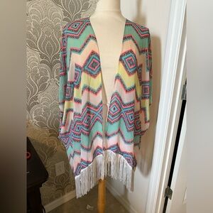 OP Ocean Pacific Multicolor Fringe Kimono XL